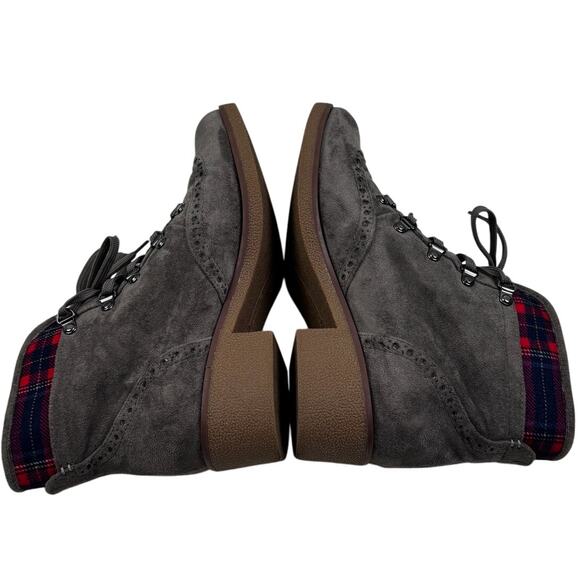 Tommy Hilfiger Twyazi Taupe Plaid Lace Up Combat Ankle Boots Women's Size 10 - Picture 5 of 9
